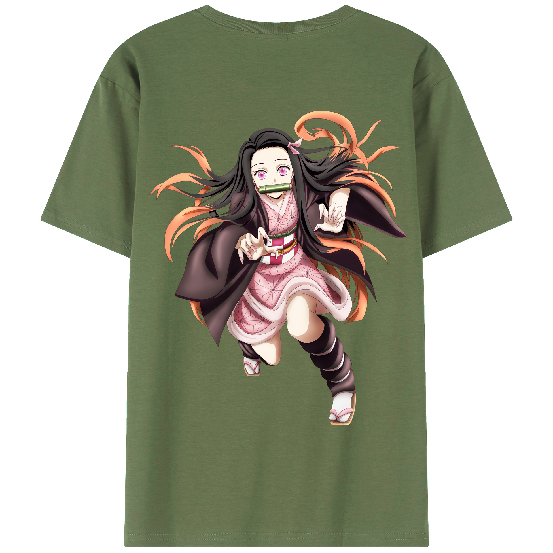 （画像用） 鬼滅の刃（きめつのやいば）竈門 禰󠄀豆子／かまど ねずこ Kamado Nezuko 綿100％ メンズ半袖Tシャツ（バックプリント） 通気性